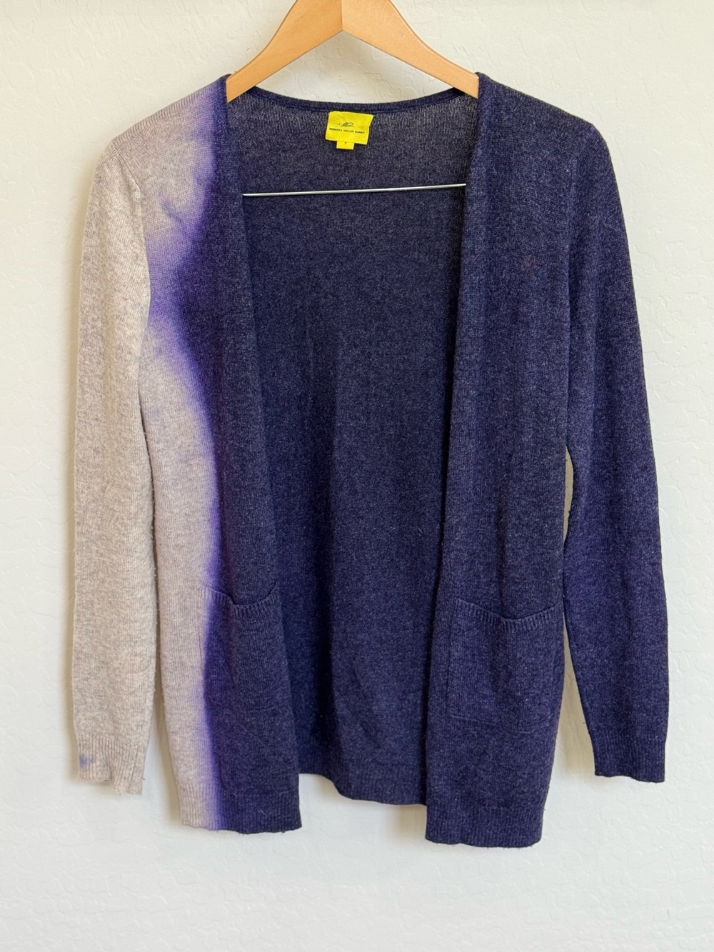 Roberta Roller Rabbit 100% Cashmere Purple Dip Dye Ombre Cardigan Sweater Small